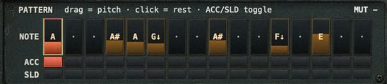 REHEAT step sequencer with NOTE, ACC and SLD rows